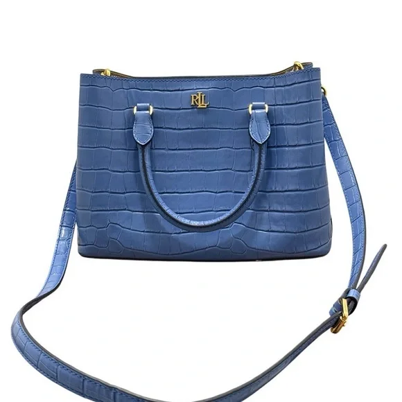 Brand New Ralph Lauren Blue Crocodile Embossed Women's Crossbody Bag - Picture 3 of 13